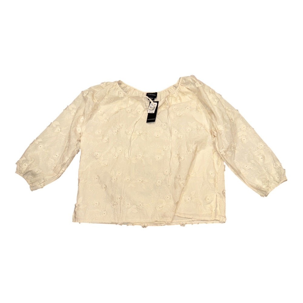 Liv Los Angeles 3D Floral Embroidery Blouse Top Ivory XXL Boho Cottage Romantic